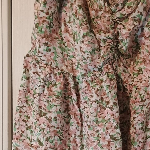 Japna Floral Boho Top Women L Flutter Sleeve Ruched V-Neck Blouse - Picture 5 of 9